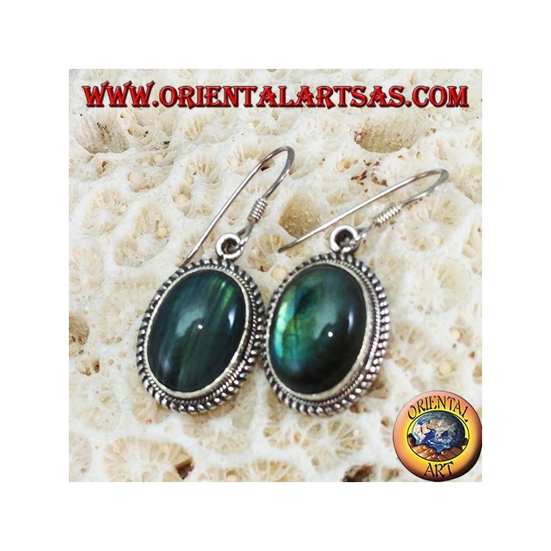 Boucles d'oreilles en argent avec grande Labradorite ovale