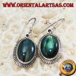 Boucles d'oreilles en argent avec grande Labradorite ovale