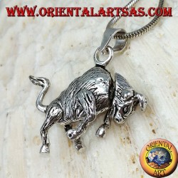 Colgante en plata tridimensional toro móvil mueve las piernas y la cabeza