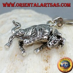 Colgante en plata tridimensional toro móvil mueve las piernas y la cabeza
