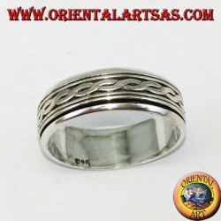 Silver loop ring Antistress swivel with two interwoven central threads