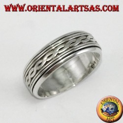 Silver loop ring Antistress swivel with two interwoven central threads