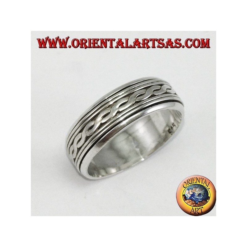 Anello fedina in argento Girevole antistress a due fili intrecciati centrali