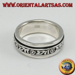 Silver band ring Antistress floral swivel
