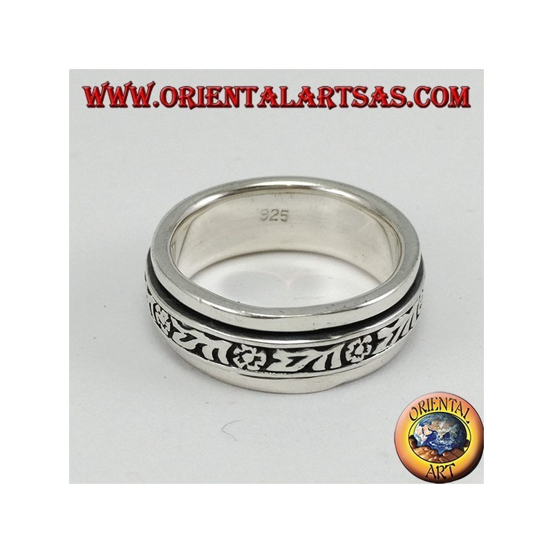 Silver band ring Antistress floral swivel
