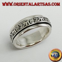 Silver band ring Antistress floral swivel