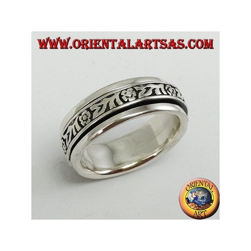 Silver band ring Antistress floral swivel