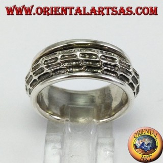 Anillo de banda en plata Antiestrés convexo arremolinado y tallado
