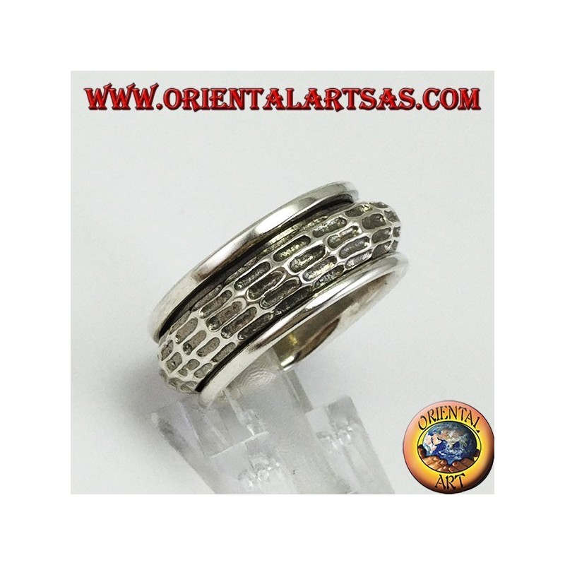 Anello fascia in argento Girevole antistress bombata ed intagliata