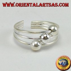 Bague en argent avec pieds ou phalanges à trois fils avec trois sphères