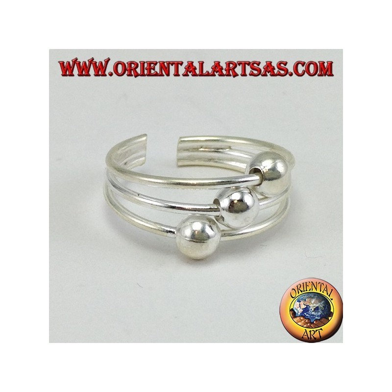 Bague en argent avec pieds ou phalanges à trois fils avec trois sphères