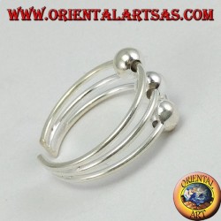 Bague en argent avec pieds ou phalanges à trois fils avec trois sphères
