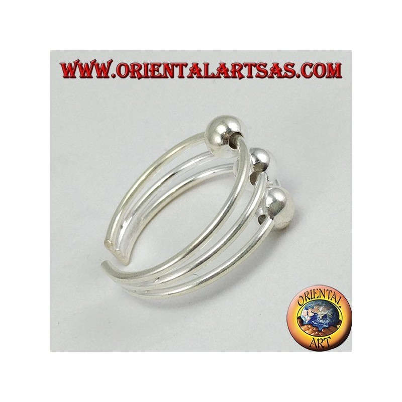 Bague en argent avec pieds ou phalanges à trois fils avec trois sphères
