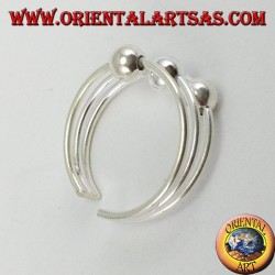 Anillo de plata con patas o falanges de tres hilos con tres esferas