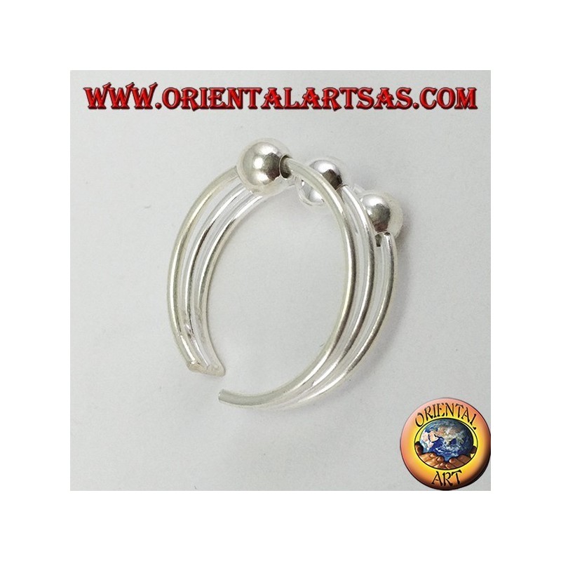 Anillo de plata con patas o falanges de tres hilos con tres esferas