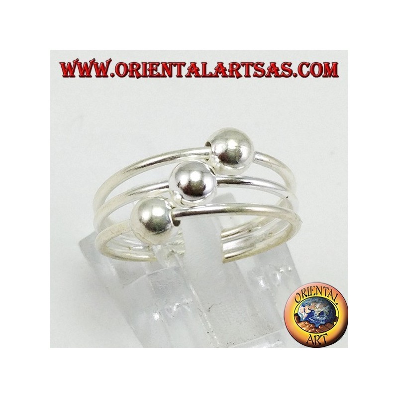 Bague en argent avec pieds ou phalanges à trois fils avec trois sphères