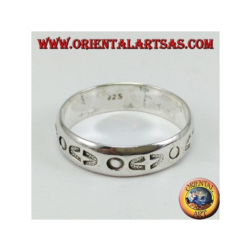 Ring in silver band inlaid by hand