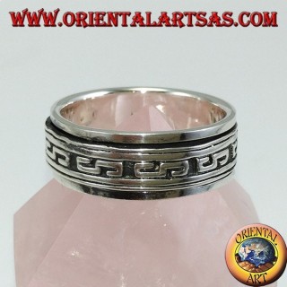 Anello a fascia in argento Girevole antistress con intarsi a bassorilievo