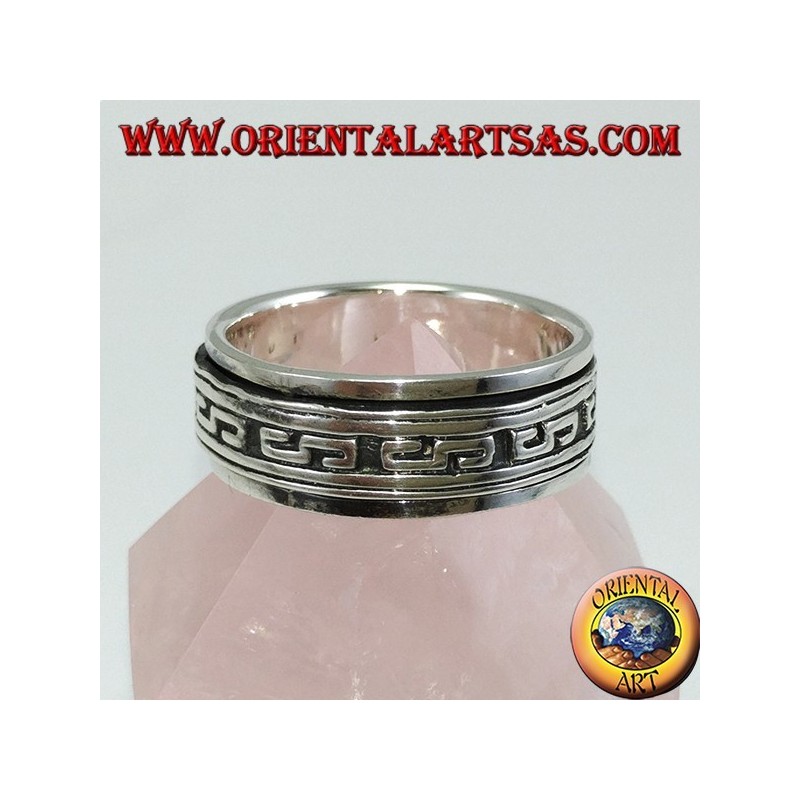 Silver band ring Antistress swivel with bas-relief inlays