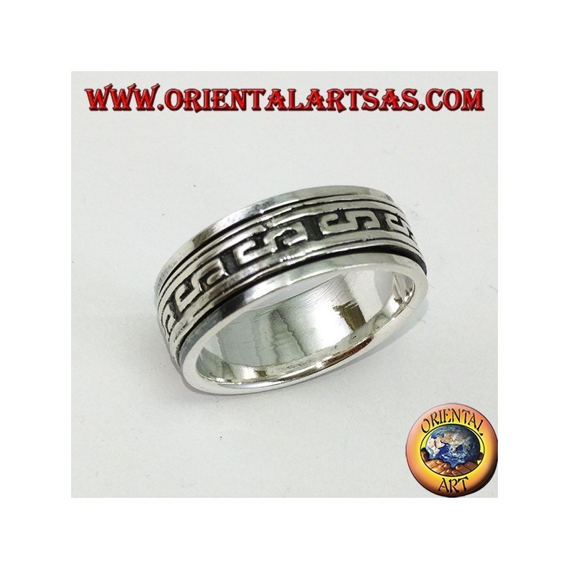 Anello a fascia in argento Girevole antistress con intarsi a bassorilievo