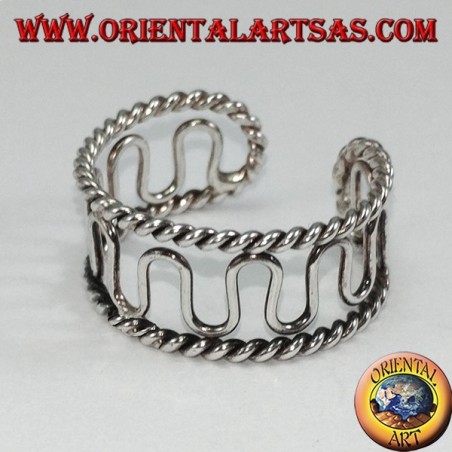 Anello in argento brunito da piedi o falange, filo ad onde 