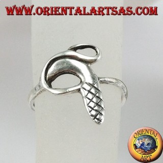 Silver ring with feet or phalanx, snake-like