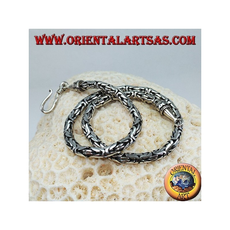Collier en argent, serpent indonésien BOROBUDUR 40 cm Byzantine mesh