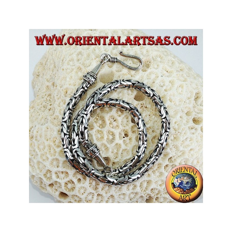 Silver necklace, Indonesian snake BOROBUDUR 40 cm Byzantine mesh