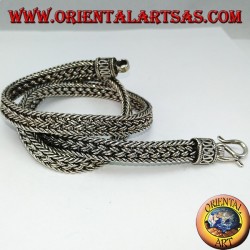 Silver choker necklace, 50 cm flat braided snake