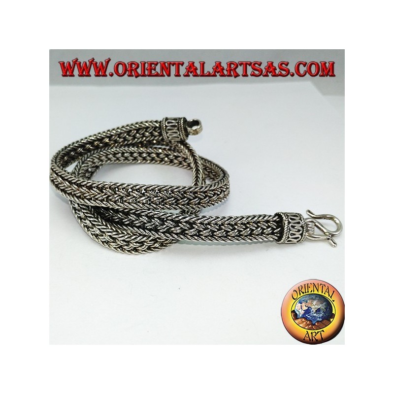 Collar de gargantilla de plata, serpiente trenzada plana de 50 cm