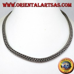 Silver choker necklace, 50 cm flat braided snake