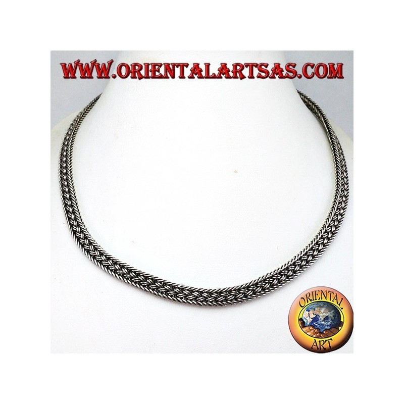 Collana in argento girocollo , snake intrecciata piatta da cm 50