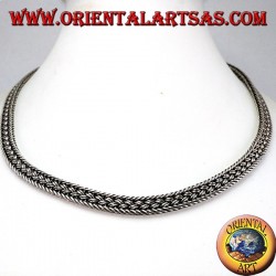 Silver choker necklace, 50 cm flat braided snake