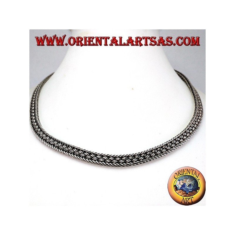 Collar de gargantilla de plata, serpiente trenzada plana de 50 cm