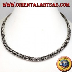Silver choker necklace, 50 cm flat braided snake