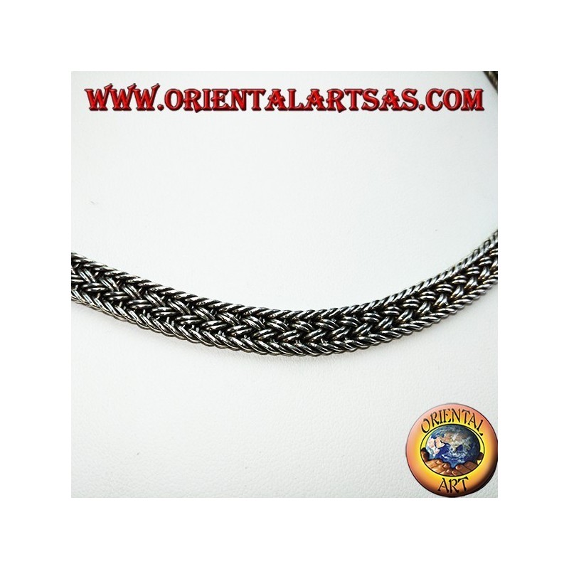 Collana in argento girocollo , snake intrecciata piatta da cm 50