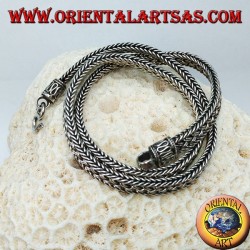 Silver choker necklace, 50 cm flat braided snake