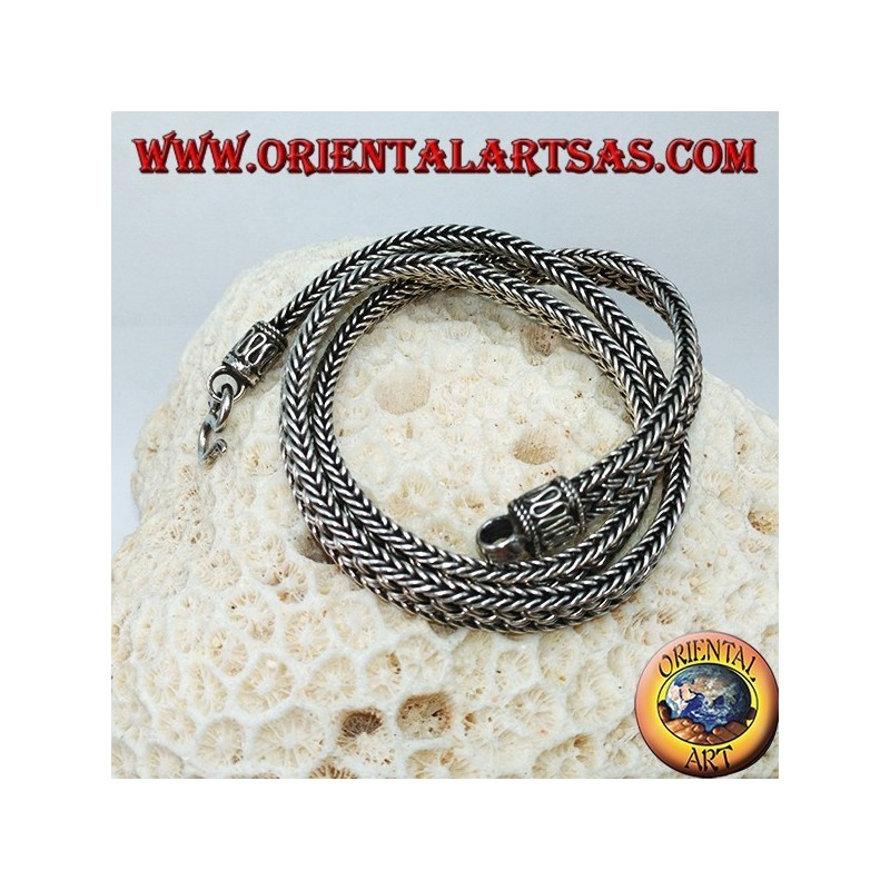 Collar de gargantilla de plata, serpiente trenzada plana de 50 cm