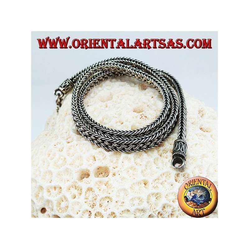 Collier ras de cou en argent, serpent tressé plat de 50 cm
