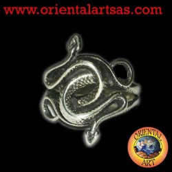 Anello due cobra attorcigliati in argento