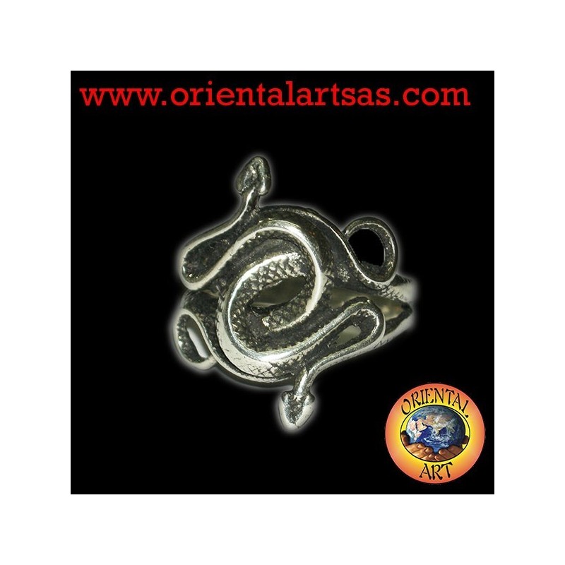 Anello due cobra attorcigliati in argento