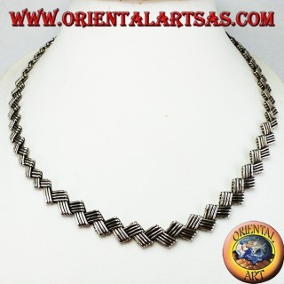 Necklace in 925 ‰ silver ethnic flat choker