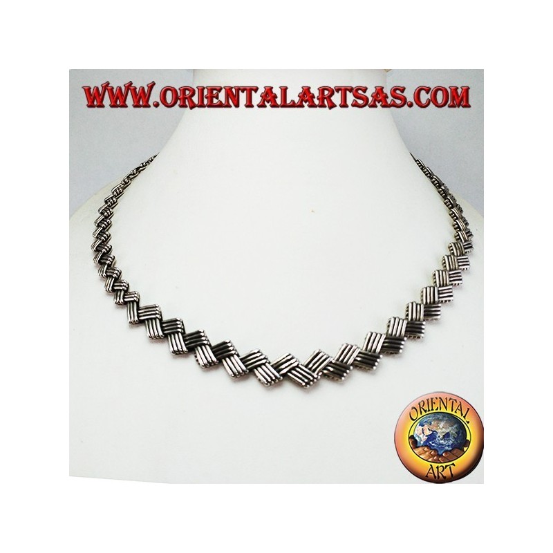 Collana in argento girocollo etnico piatto ad intreccio