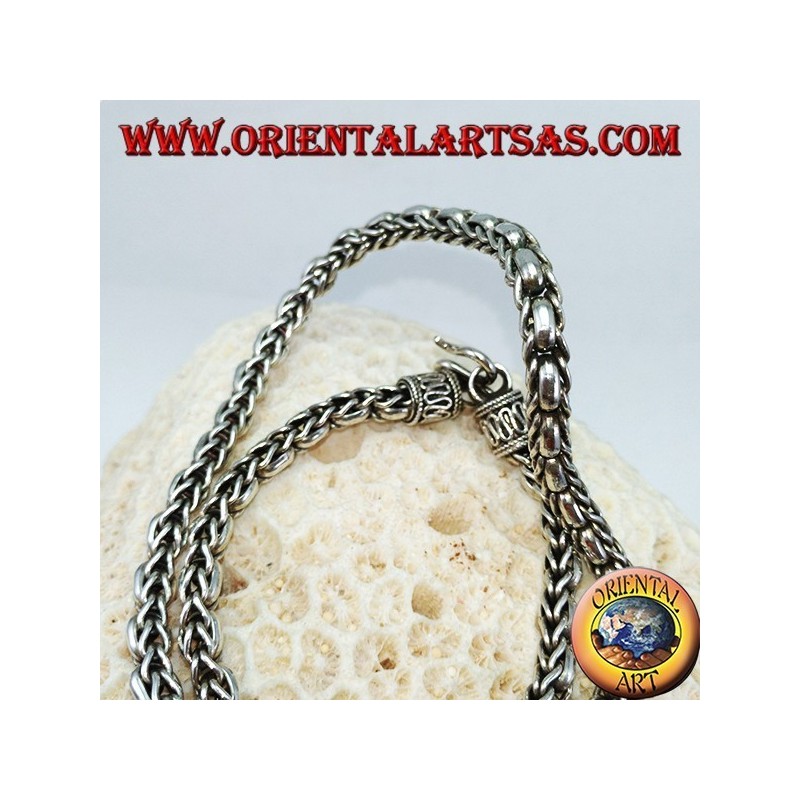 Collana in argento 925‰ girocollo  treccia ed anelli