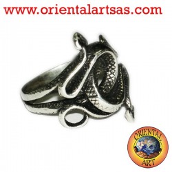 Anello due cobra attorcigliati in argento
