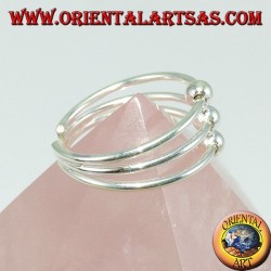 Anillo de plata con pies o falanges de tres hebras con tres esferas alineadas