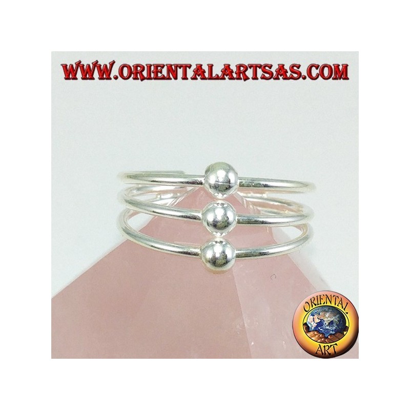 Bague en argent avec pieds ou phalanges à trois brins avec trois sphères alignées