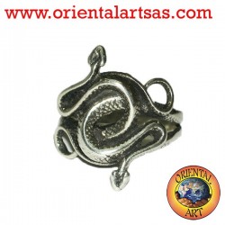 Anello due cobra attorcigliati in argento