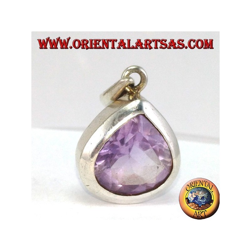 Silver pendant with natural teardrop amethyst (large)