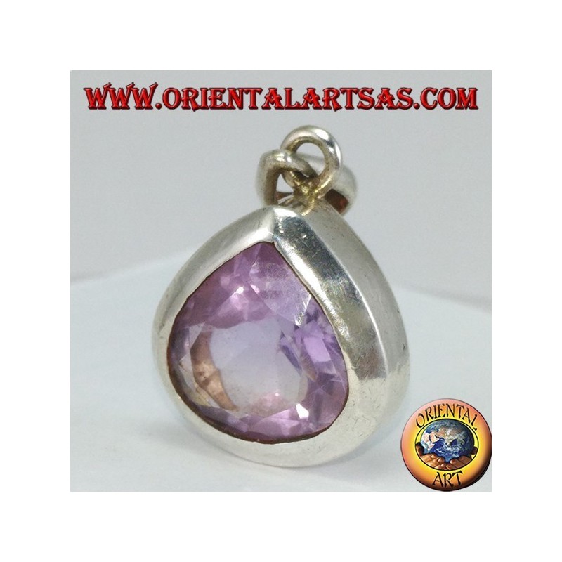 Silver pendant with natural teardrop amethyst (large)
